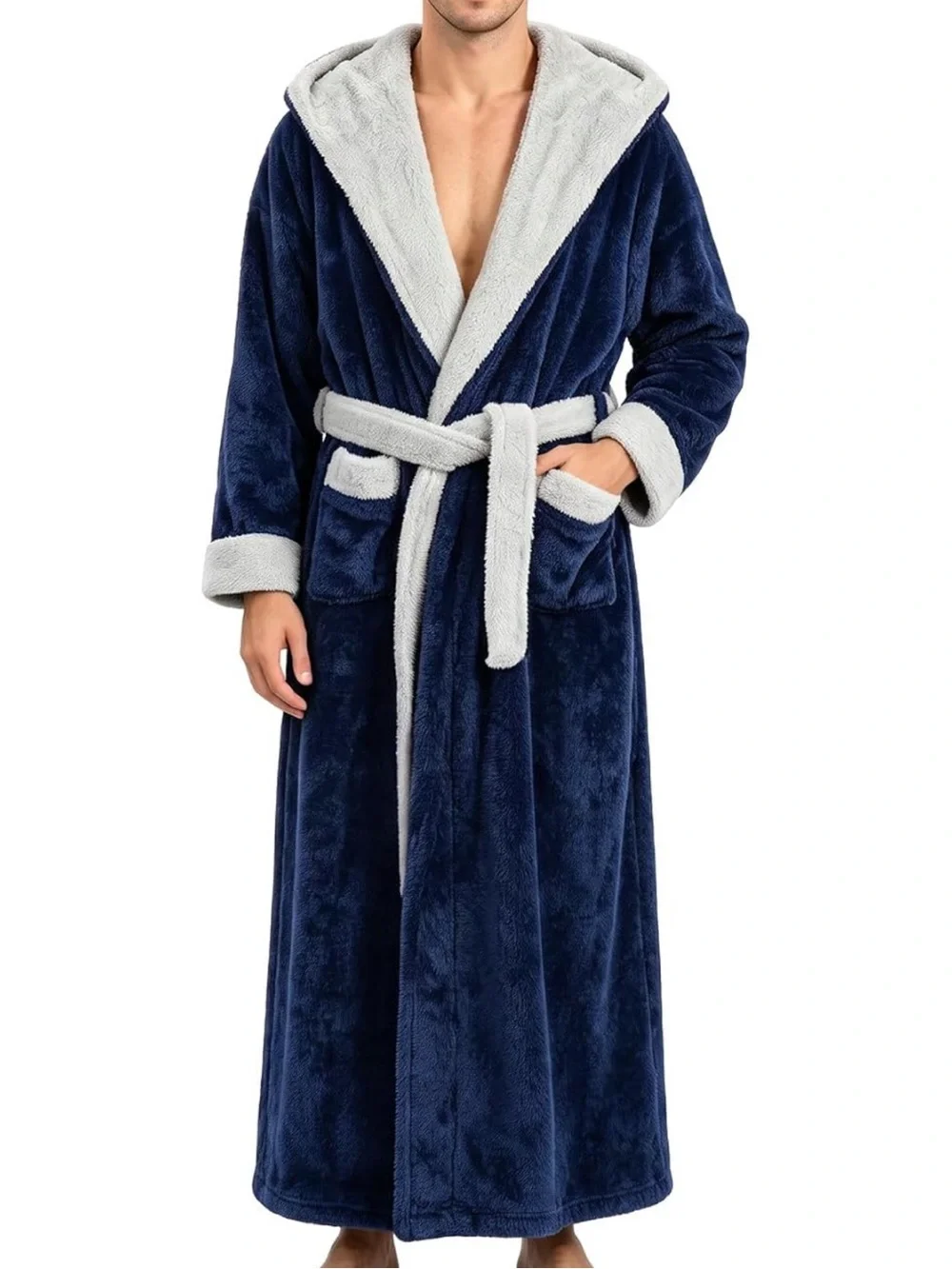 Men's Plush Bathrobe in Navy Blue